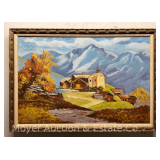 Myrna Lebolt Painting on Canvas of Mountain Village, Framed 22.5'x32.5' Overall