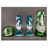 (4) Pieces of Mary Gregory Glass, 3'-8.5'h