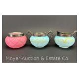 Matching Satin Glass Cream and Sugar, 4'h Overall, with Other Quilted Dish, 3'h