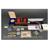 Group of President Donald Trump/Political Related Collectibles, Lighters, Pens, Pins, Medal, Etc.