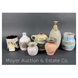 (7) Pieces of Studio Pottery: Vases and Mug, 3.5'-9.5'h