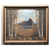J.R. Gault Oil on Canvas Landscape of Barn in the Woods, Artist Signed, Framed 28'x34' Overall