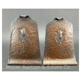 Pair of Craftsman Studios Hammered Copper Miniature Bookends, Marked on Base, 3.5'h