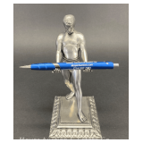 Pewter Strongman Desktop Pen Holder, 7'h
