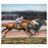 Oil on Canvas of Jockey Racing, Signed Duford, Unframed, 20'x24'