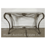 Wrought Iron Entry Table with Glass Top, 56”w x 34”h