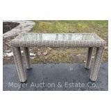 Resin Wicker Sofa Table, Glass Top 55”x19”x31"h