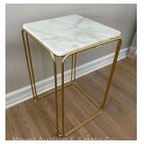 Marble Top Side Table, Gold Tone Metal Base, 16.5"x16.5"x25"h