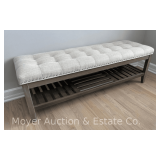 Upholstered Bench with Storage Shelf, 55"w