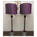 Pair of Slender Table Lamps with Lavender Shades, 33"h