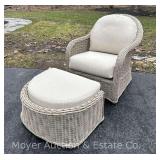 Resin Wicker Arm Chair and Ottoman, with Cushions