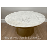 Coffee Table, Marble Top with Gold Tone Metal Base, 31" Round, 16"h