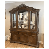 Large Ashley Furniture China Cabinet, Mirror Back, Two Pieces, 69"x19"x90" Overall