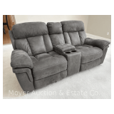Love Seat with Center Console, Rocks and Reclines, Manuf. 2022, 80"w
