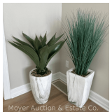 (2) Faux Potted Plants in Marbled Planters, Approx. 34"-45"h