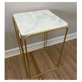 Marble Top Side Table, Gold Tone Metal Base, 16.5"x16.5"x25"h