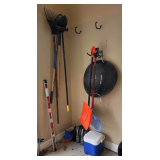 Contents of Garage Wall: Long Handled Tools, Household Chemicals, Etc.