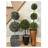 (3) Faux Topiary Potted Plants, 26"-39"h
