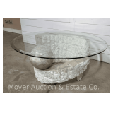 Maitland Smith Style Sculptural Coffee Table, 38"w Glass Top, 17”h