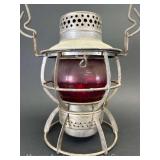 Dressel Erie Diamond Logo Railroad Lantern, with Unmarked Red Globe, 9"h