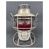 Hiram L. Piper C.P.R Railroad Lantern, with Red Unmarked Glass Globe, 9.5"h