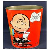 Vintage 1969 Cheinco Peanuts Metal Waste Basket, 13"h