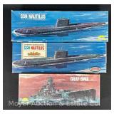 (3) Aurora Plastic Model Kits, Submarine and Ships, with Original Boxes