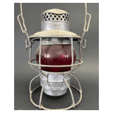 Adlake CMSTP&P Railroad Lantern, with Red Etched CMSTP&P Globe, 9.5" Tall