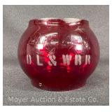 DL&WRR Etched Red Glass Railroad Globe, 3.25"h