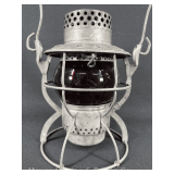 Dietz N.Y.C.S Railroad Lantern, with Red Unmarked Glass Globe, 9.5"h