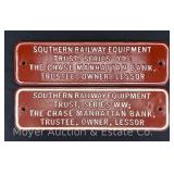 (2) Southern Railway Equipment Trust Plaques, Aluminum, 4.5"x17"