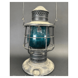 Dietz Railroad Lantern, with Green/Blue Globe (Non-Fitting), Unmarked, 12"h