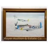 Pastel of Military Airplanes, Signed Kirk J. Tracy, Framed 23"x33"