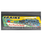 Original Grants Department Store "Trains" Sign, Double Sided, Fiberboard, Repaired, 16"h x 60" Long
