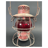 Adlake C&O Railroad Lantern, with Red Unmarked Globe, 9.5"h