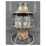 Adlake Pennsylvania Lines Railroad Lantern, with Clear Etched "Penna Lines" Keystone Globe, 10.5"h