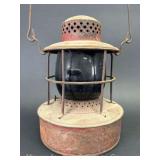Embury No. 500 N.Y.S Safety Lantern, with Blue/Green Unmarked Globe, 9"h