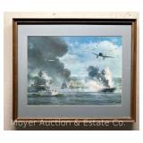 Framed Print Depicting Military Ships and Planes, 21"x25"