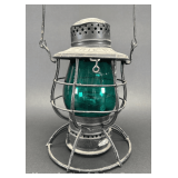 Dietz No. 39 Erie RR Lantern, with Unmarked Green Globe, 10.5"h