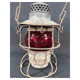 Adams & Westlake PRR Keystone Railroad Lantern, with PRR Keystone Etched Red Glass Globe, 9.5"h