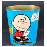 Vintage 1969 Cheinco Peanuts Metal Waste Basket, 13"h