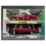 (2) MotorMax 1:18 Scale 1950 and 1955 Chevy Bel Air Die-Cast Models, with Original Boxes