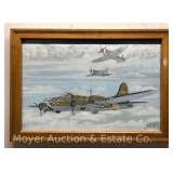 Pastel of Military Airplanes, Signed Kirk J. Tracy, Framed 23"x33"