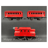 Lionel Electric Locomotive with 2 Tin Passenger Cars, Repainted