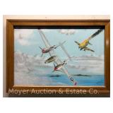 Pastel of Military Airplanes, Signed Kirk J. Tracy, Framed 23"x33"