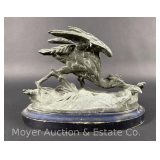 Victorian Bird Sculpture, Cast Metal on Wood Base, 6"h
