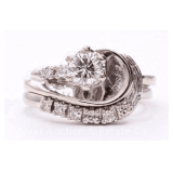 14k White Gold Engagement/Anniversary 2 Ring Set, with Diamonds, Size 7.5, 4.2dwt.