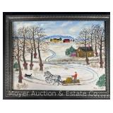 Iris E. Webster “Saps a Running” Oil on Board Winterscape Painting, Framed 14"x18"