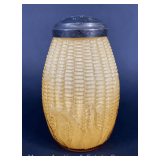 L.G. Wright for Fenton, Glass Corn Cob Sugar Shaker, Yellow, 5.5"h