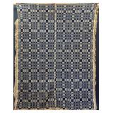 Antique Woven Coverlet, Nice Original Condition, Minor Staining, Some Fringe Loss, 67”x91”